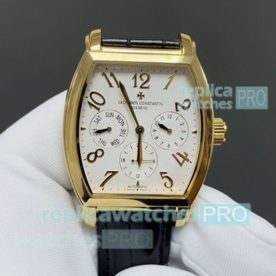 Swiss 1:1 Clone Vacheron Constantin Malta Yellow Gold Watch with White Arabic Dial 